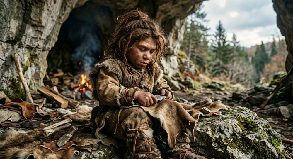 ילד ניאנדרטלי במערה