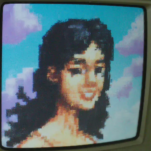 נערה על מסך מחשב מפוקסל